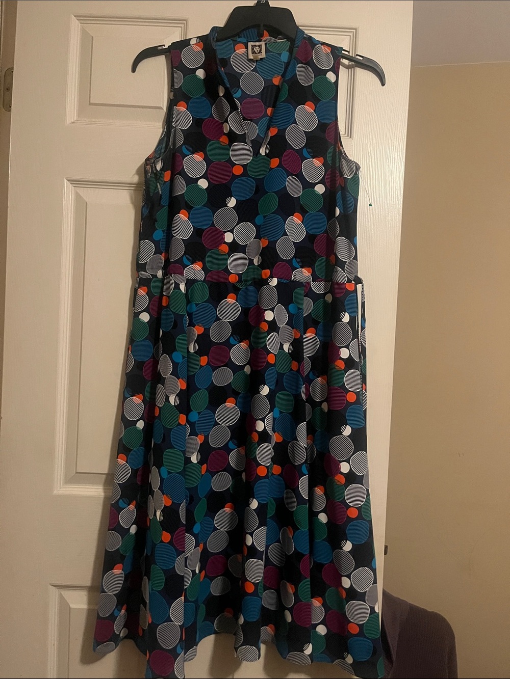 Anne Klein Black Sleeveless Dress with Multicolor Polka Dots
